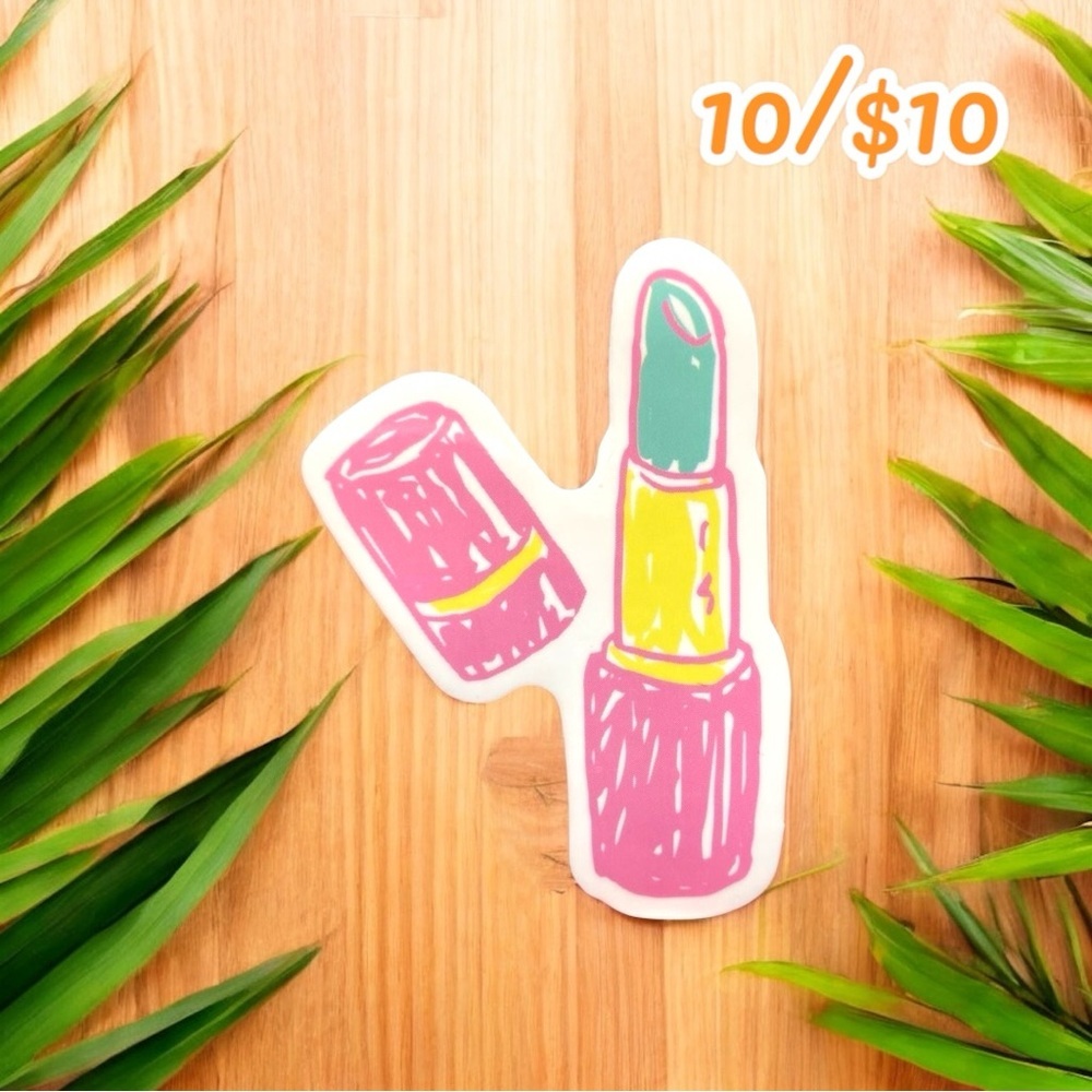 Retro Lipstick Pop Art Vinyl Sticker – Pink, Green & Yellow